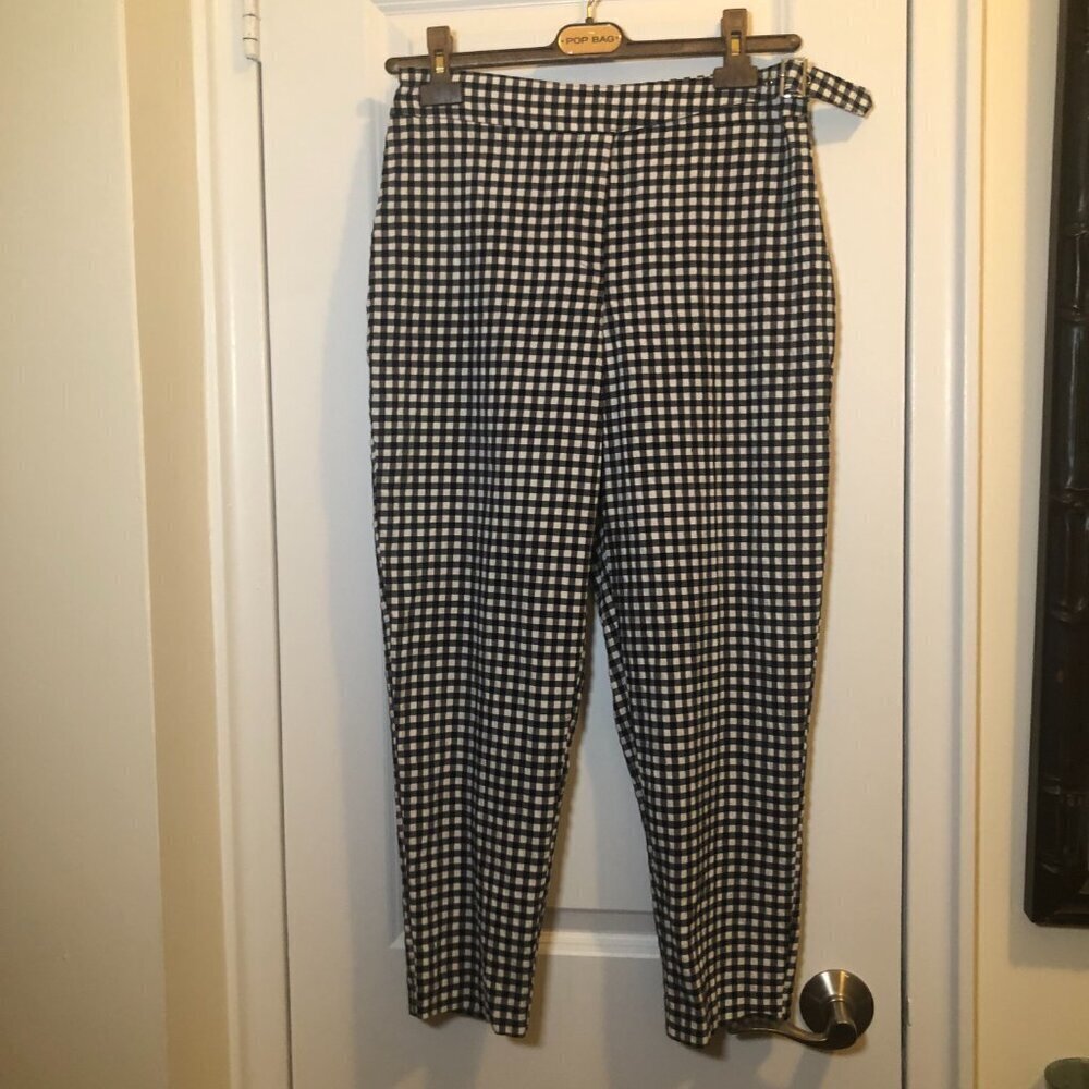 Asos Seersucker Gingham Blue White Checks Lightweight Cropped Size 6EUC